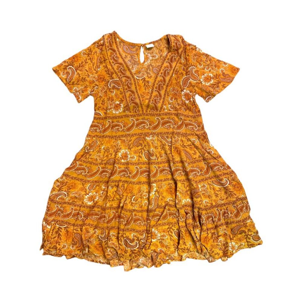G Marigold - Bila Women's Soft Short Swingy Crepe Tiered Floral Paisley Dress, M